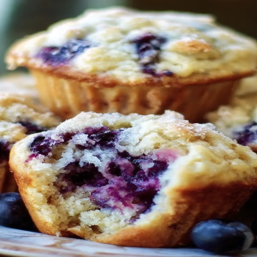 blueberry muffins, freshly baked, bursting with blueberries, moist and delicious