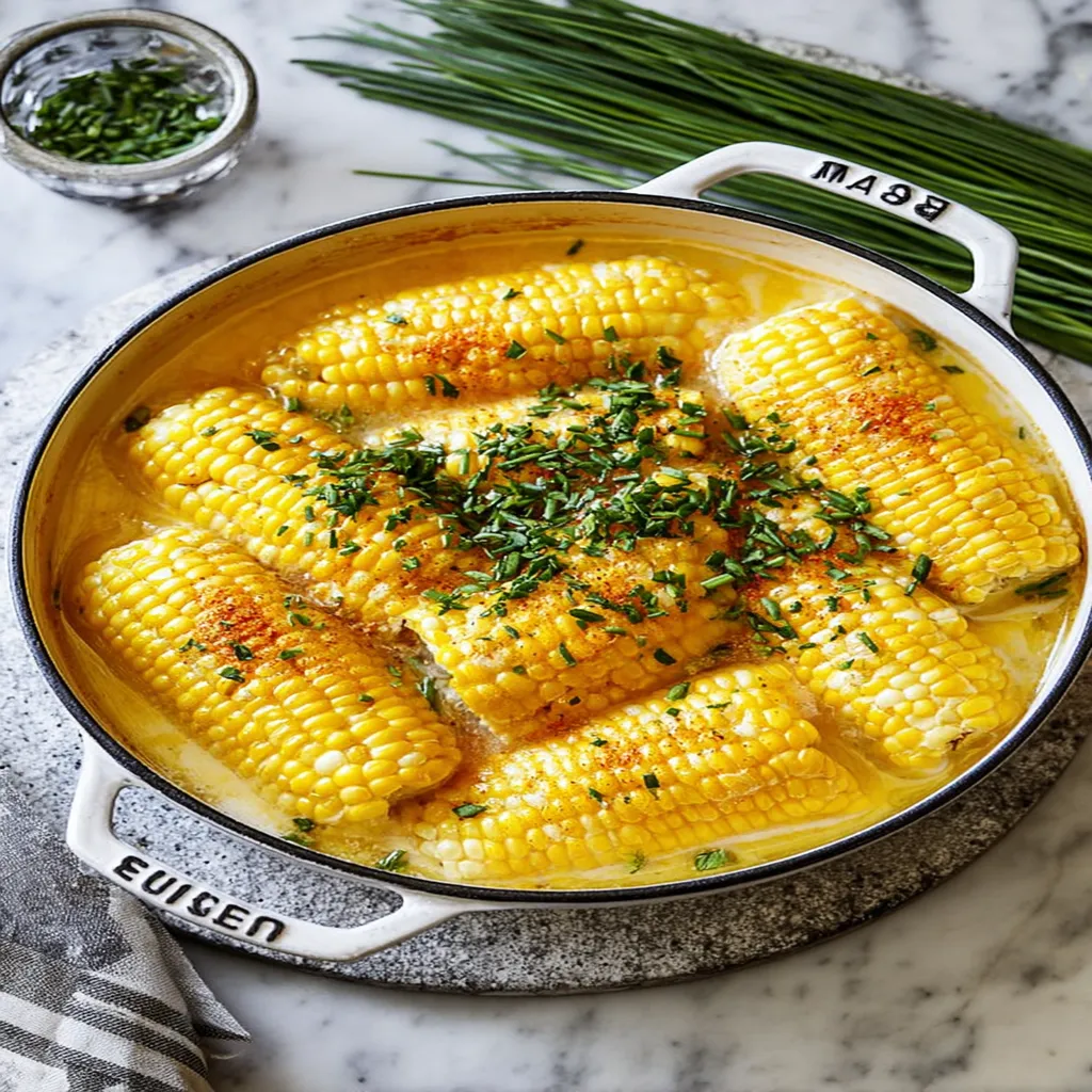 boiled corn on the cob, golden kernels, steaming, buttery, summer side dish