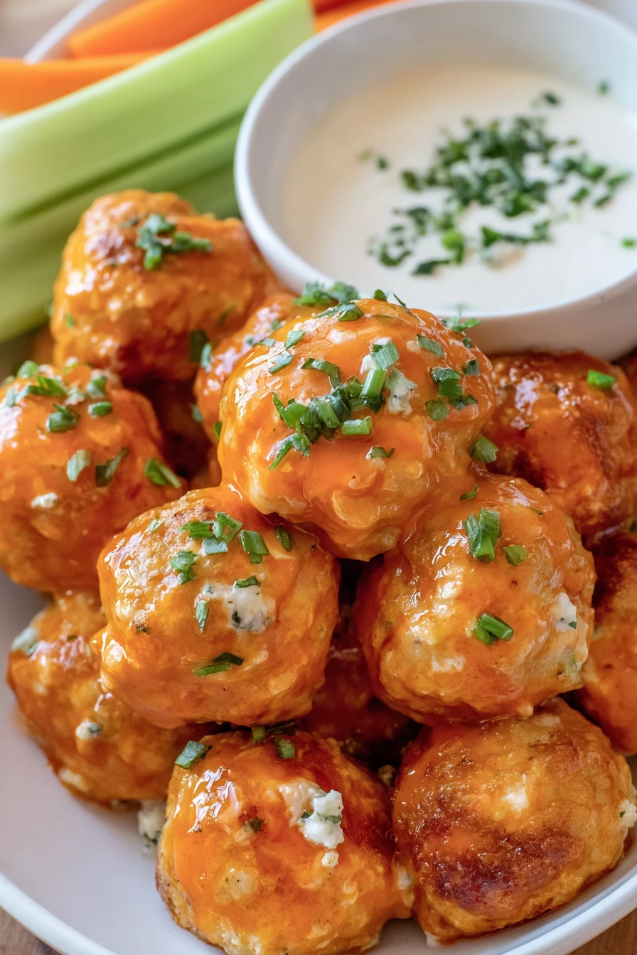 buffalo chicken meatballs, spicy, savory, appetizing, delicious, tangy, game day snack