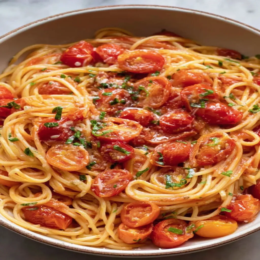 cherry tomato pasta, savory recipe, delicious, colorful, Italian cuisine