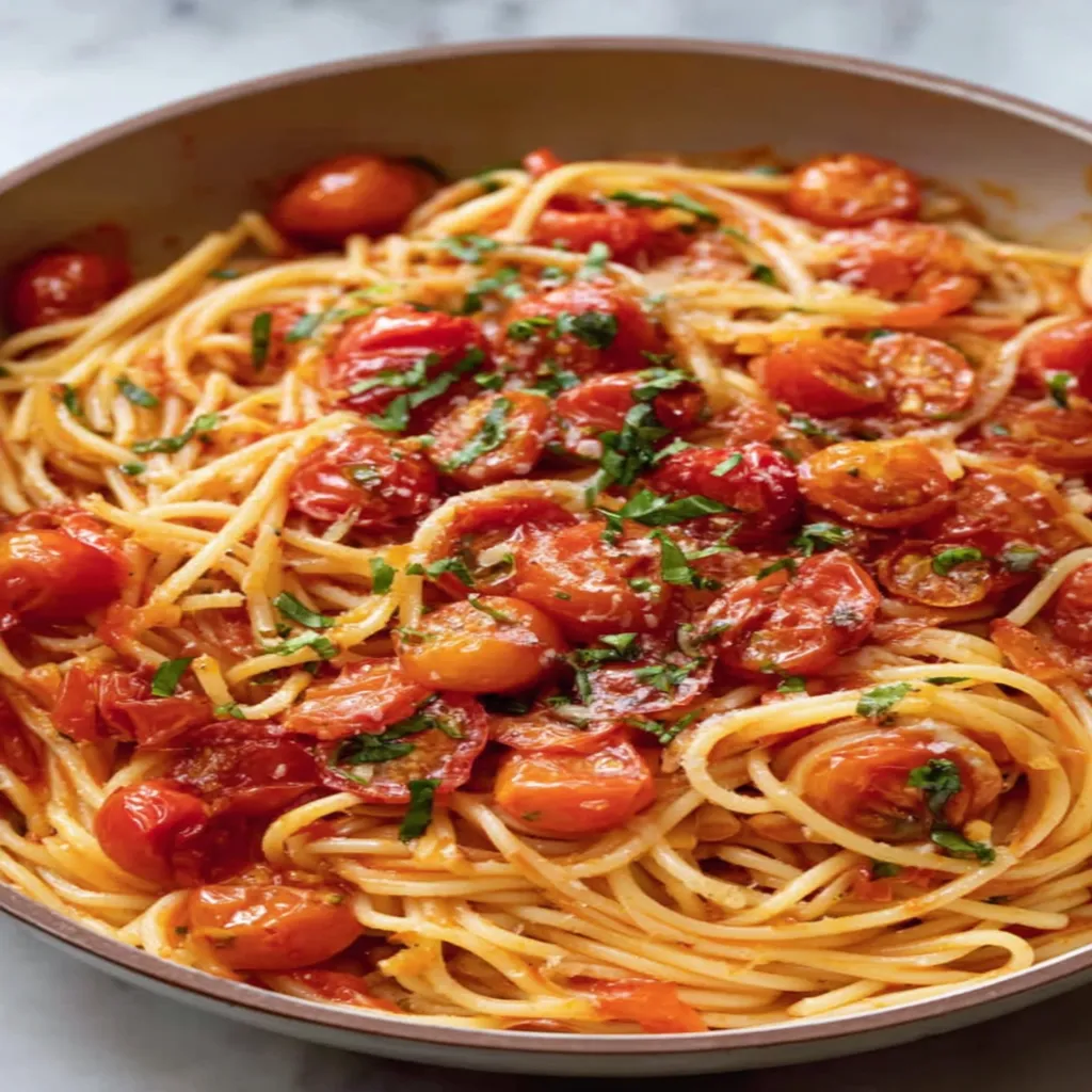 cherry tomato pasta, savory recipe, delicious, colorful, Italian cuisine