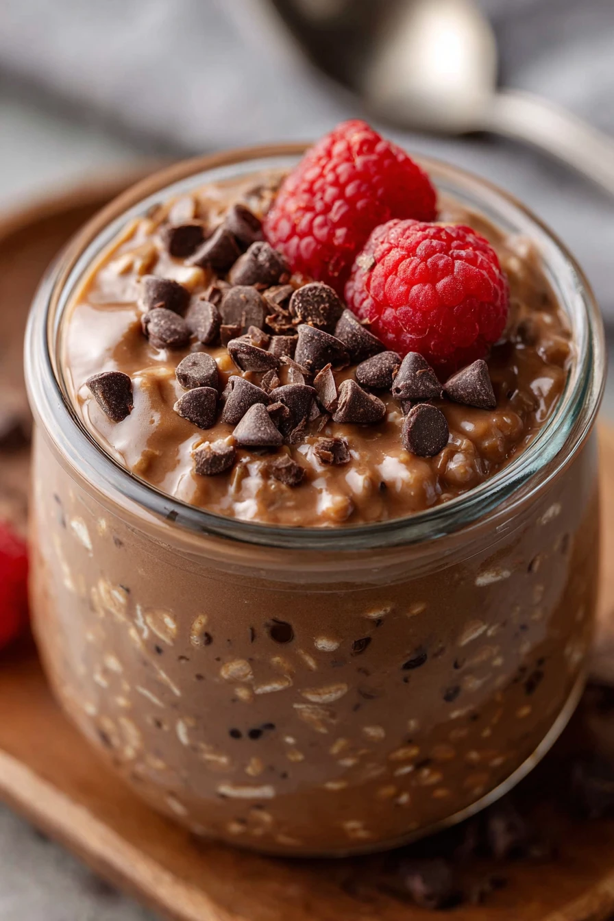 chocolate protein overnight oats, nutritious breakfast, indulgent, creamy, delicious, healthy, energizing, satisfying