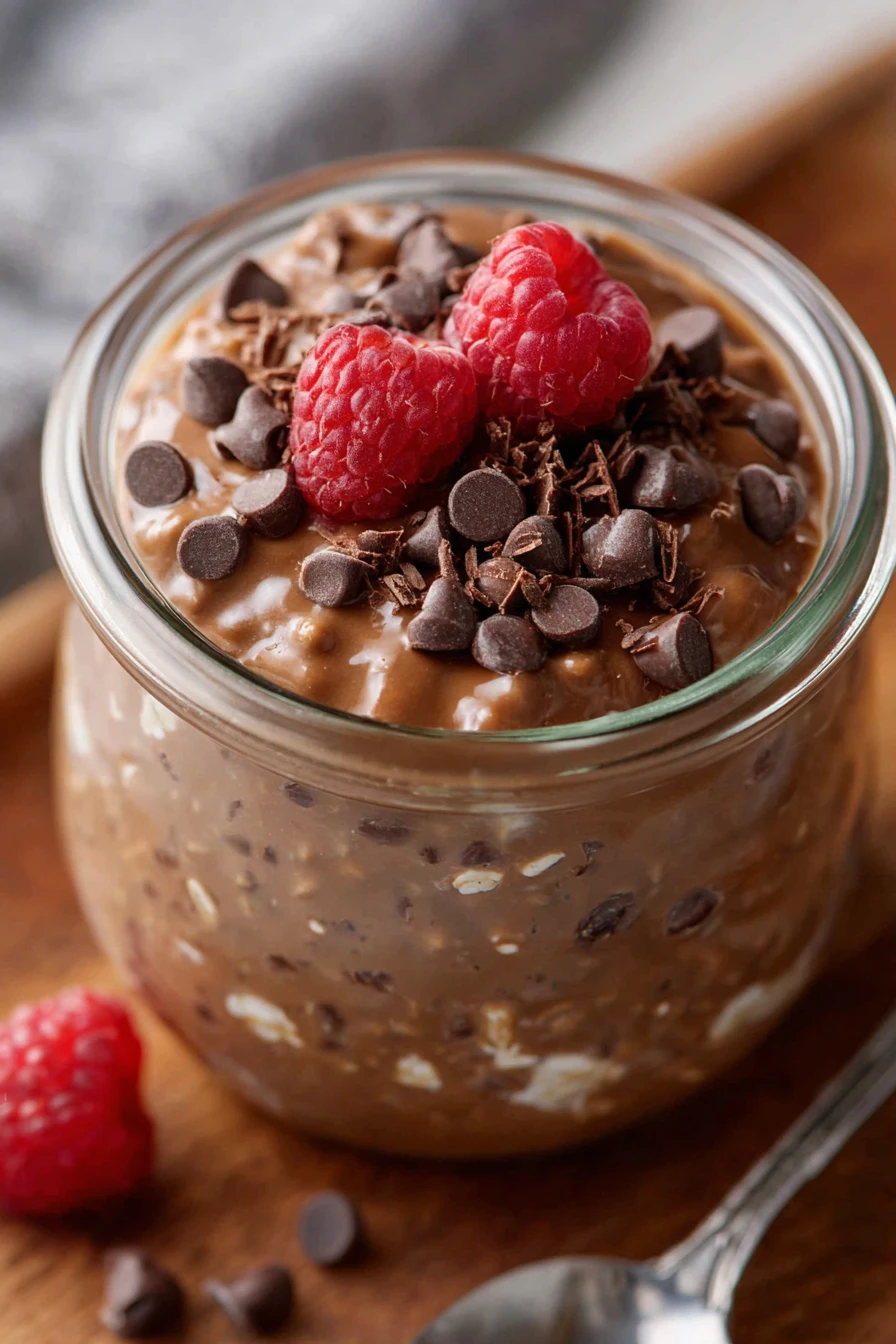 chocolate protein overnight oats, nutritious breakfast, indulgent, creamy, delicious, healthy, energizing, satisfying