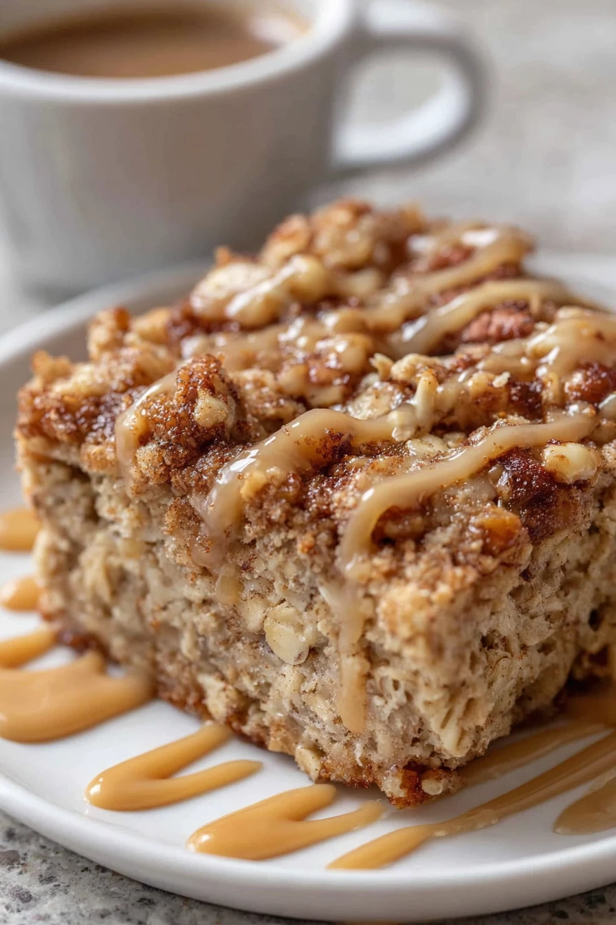 coffee cake baked oatmeal, delicious breakfast recipe, sweet and satisfying, cinnamon swirl, baked perfection