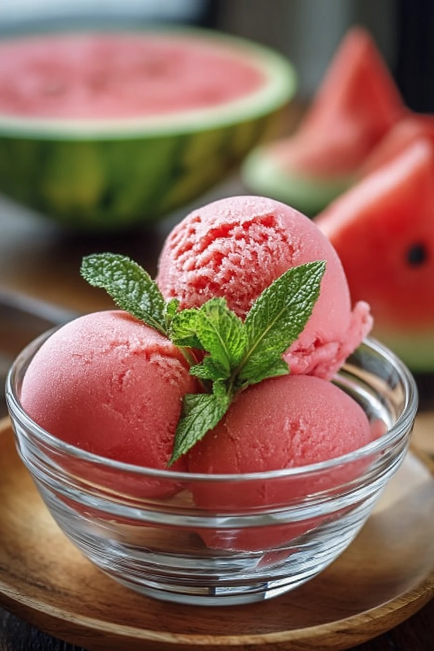 watermelon sorbet, cool summer treat, refreshing, fruity, delicious sorbet