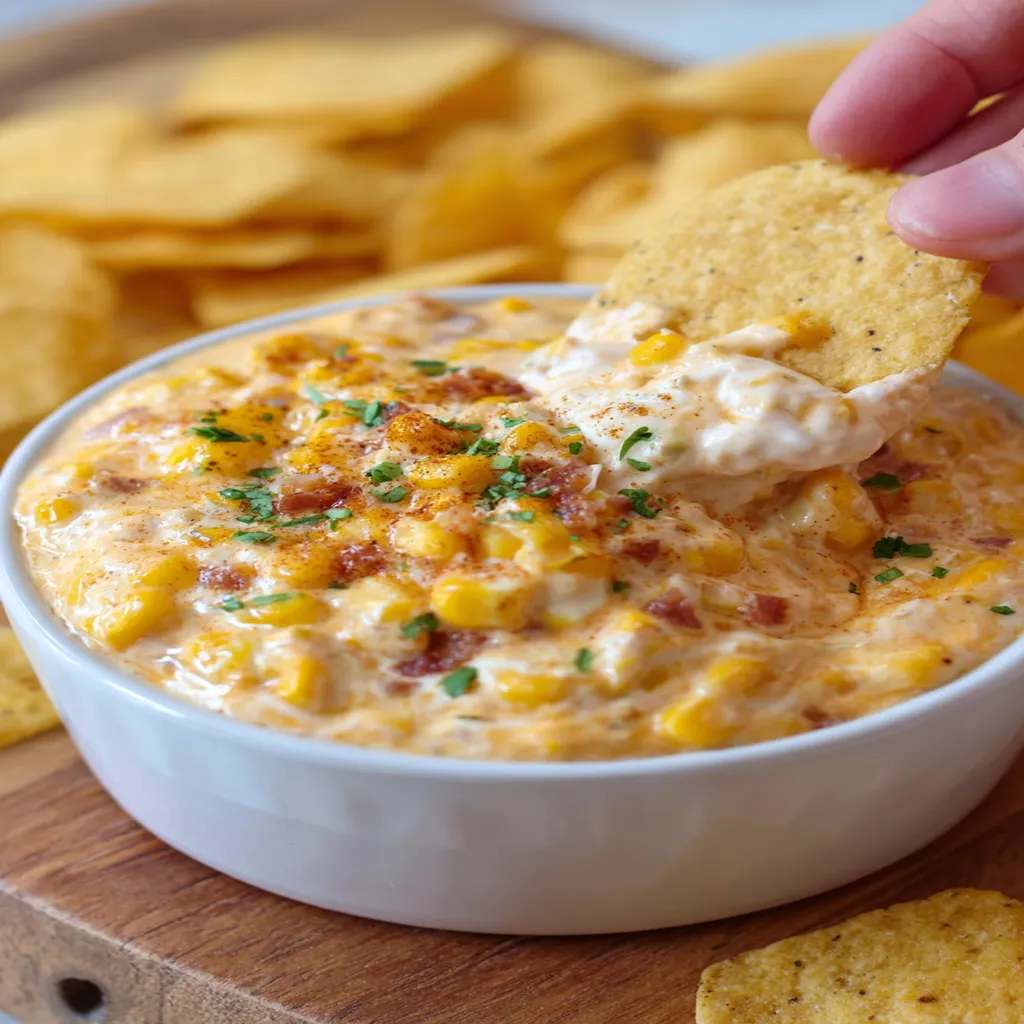 corn dip, cream cheese, savory, creamy, flavorful, appetizer, delicious