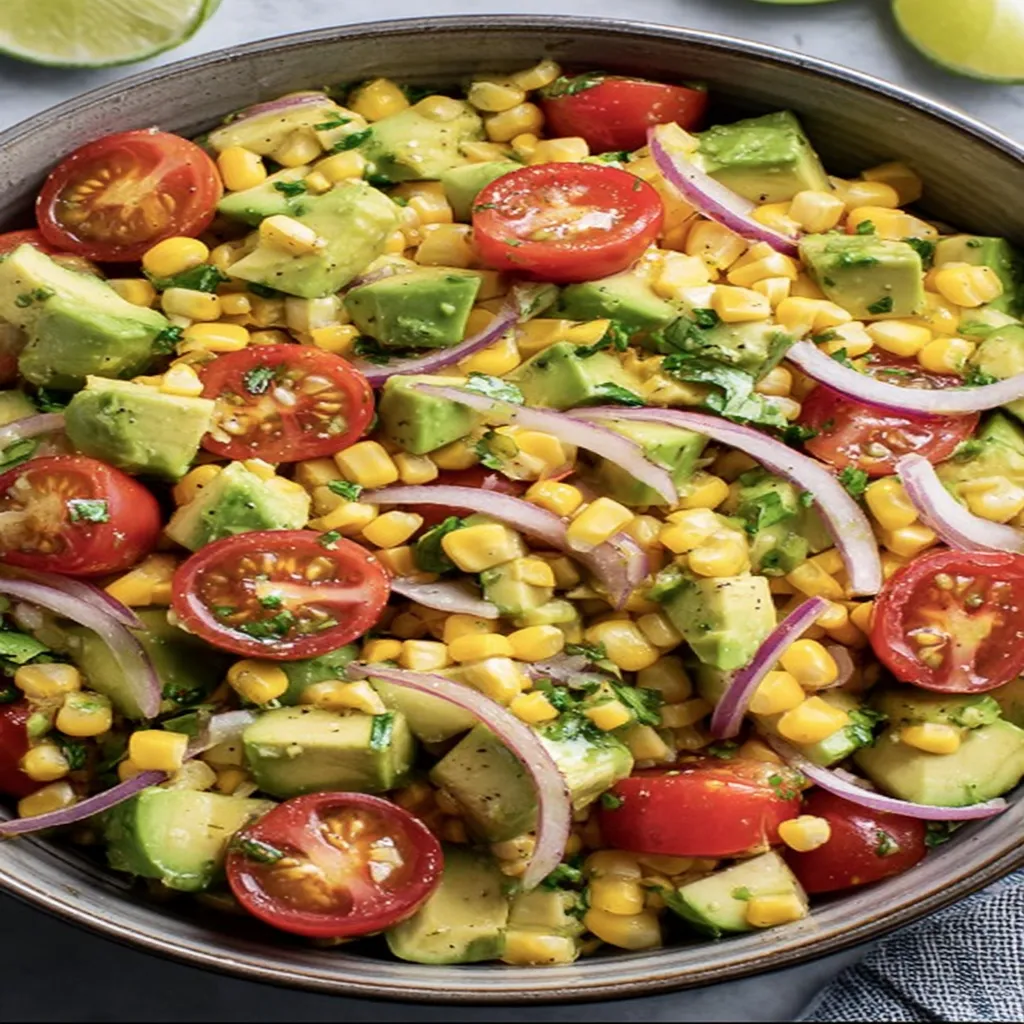 corn, tomato, avocado, fresh, colorful, vibrant, delicious, summer salad