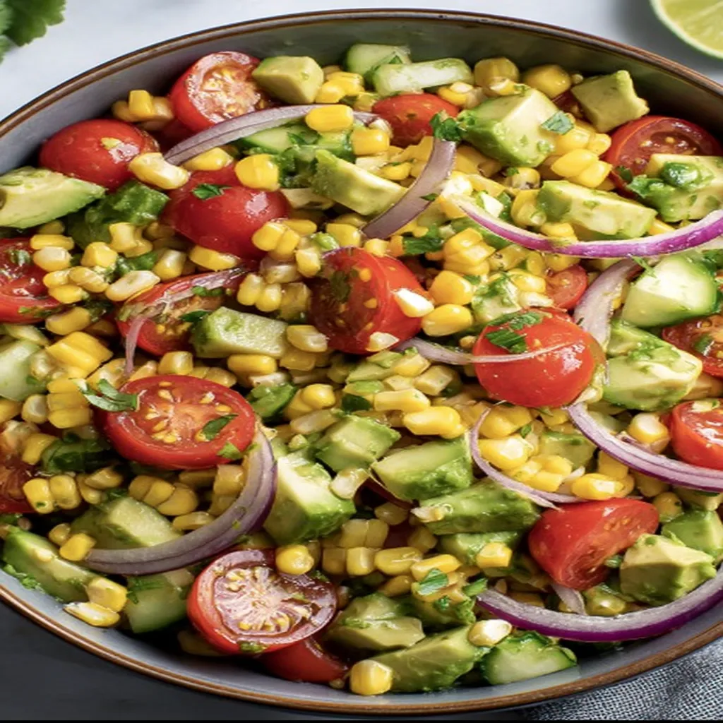 corn, tomato, avocado, fresh, colorful, vibrant, delicious, summer salad