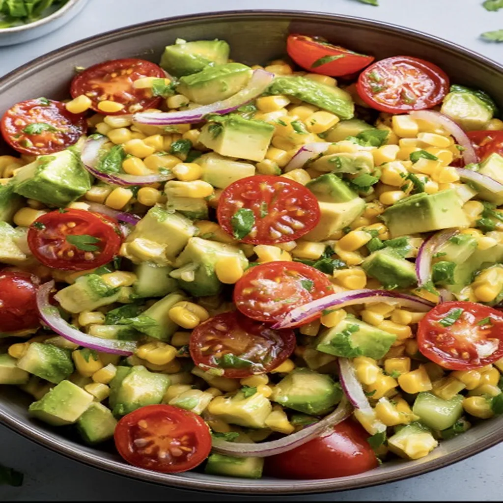 corn, tomato, avocado, fresh, colorful, vibrant, delicious, summer salad