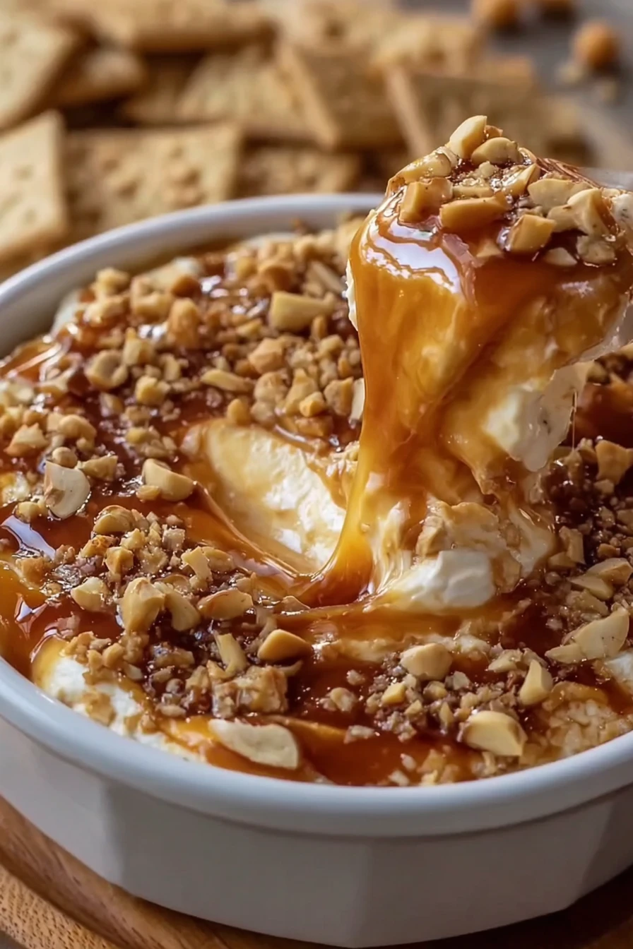 cream cheese caramel apple dip, sweet and creamy, indulgent treat, fall flavors, deliciously decadent