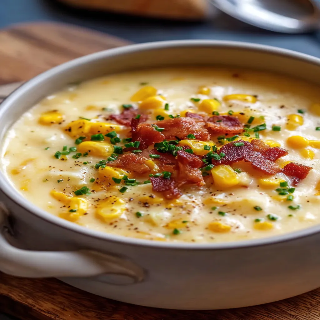creamy corn chowder, delicious recipe, hearty, comforting, savory soup