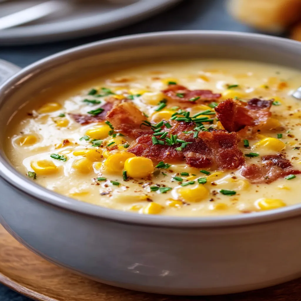 creamy corn chowder, delicious recipe, hearty, comforting, savory soup