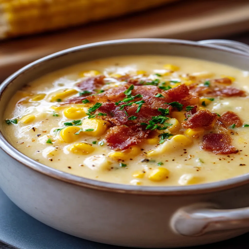 creamy corn chowder, delicious recipe, hearty, comforting, savory soup