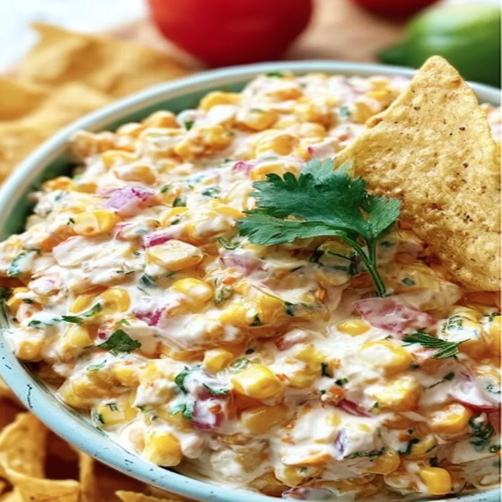 creamy corn salsa, vibrant colors, fresh ingredients, savory and spicy