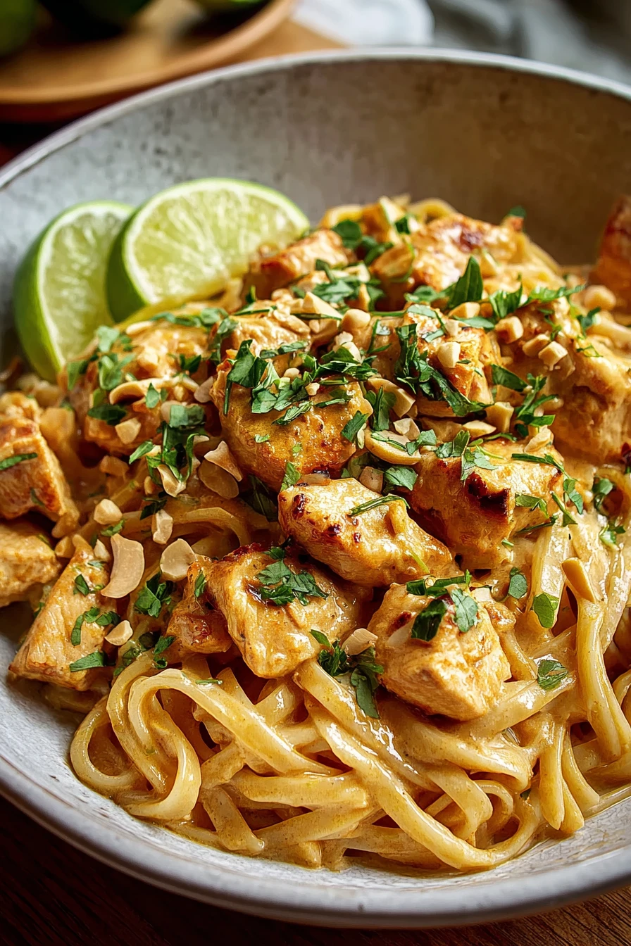 creamy peanut-lime chicken, noodles, savory, flavorful, tangy sauce