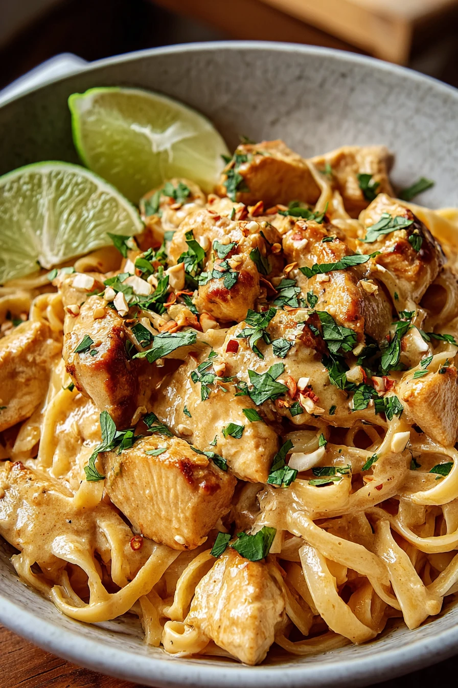 creamy peanut-lime chicken, noodles, savory, flavorful, tangy sauce