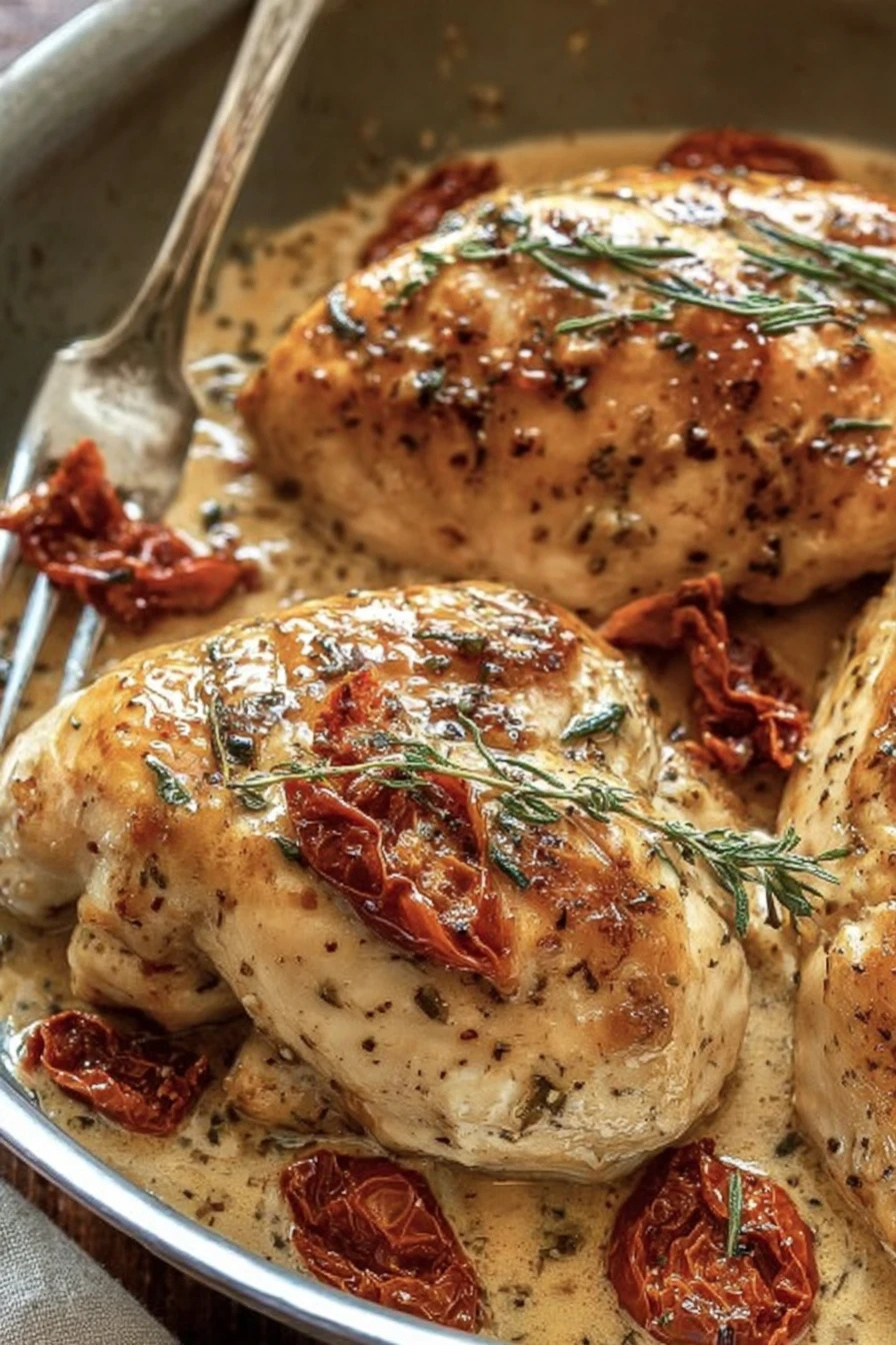 creamy, sun-dried tomato chicken, savory, delicious, tender, flavorful, mouthwatering