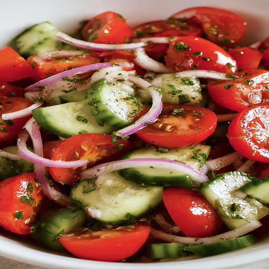 cucumber tomato salad, refreshing summer dish, vibrant colors, crisp and juicy, healthy recipe