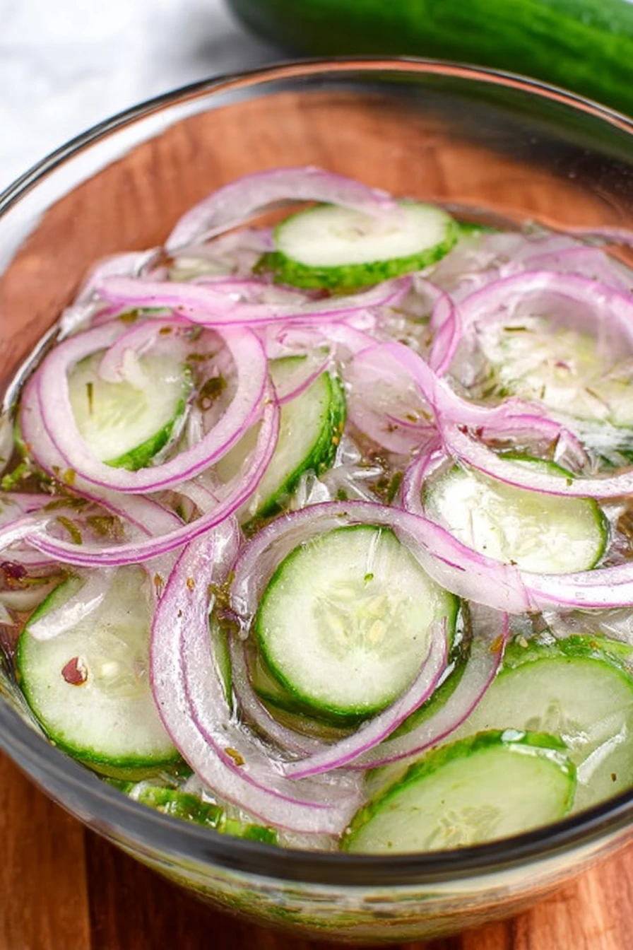 Cucumbers, onions, refreshing, crunchy, tangy, summer salad, colorful