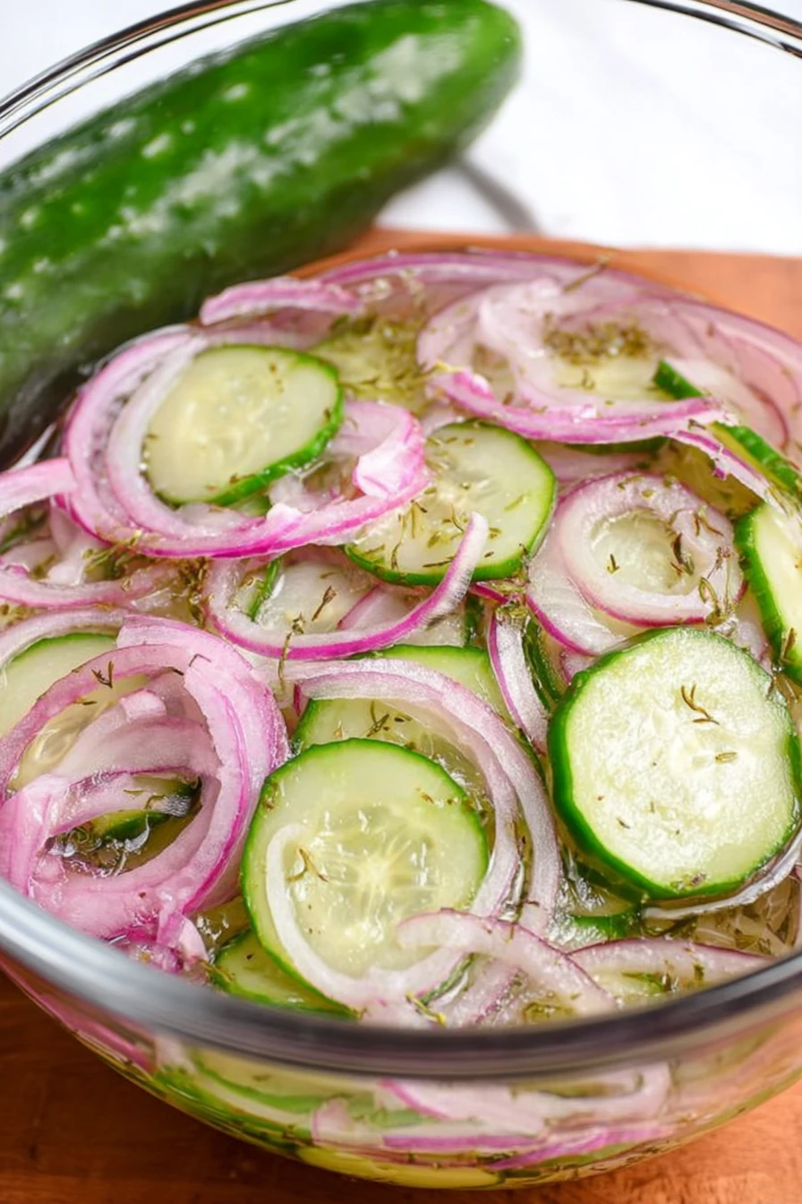 Cucumbers, onions, refreshing, crunchy, tangy, summer salad, colorful