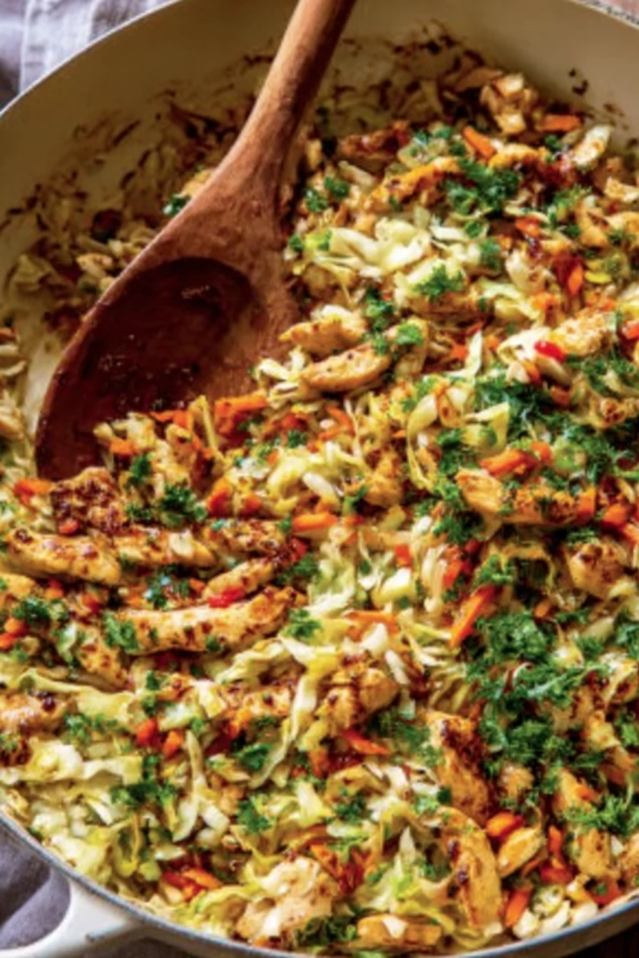 Easy Chicken and Cabbage Recipe, savory, delicious, healthy, flavorful, one-pot meal