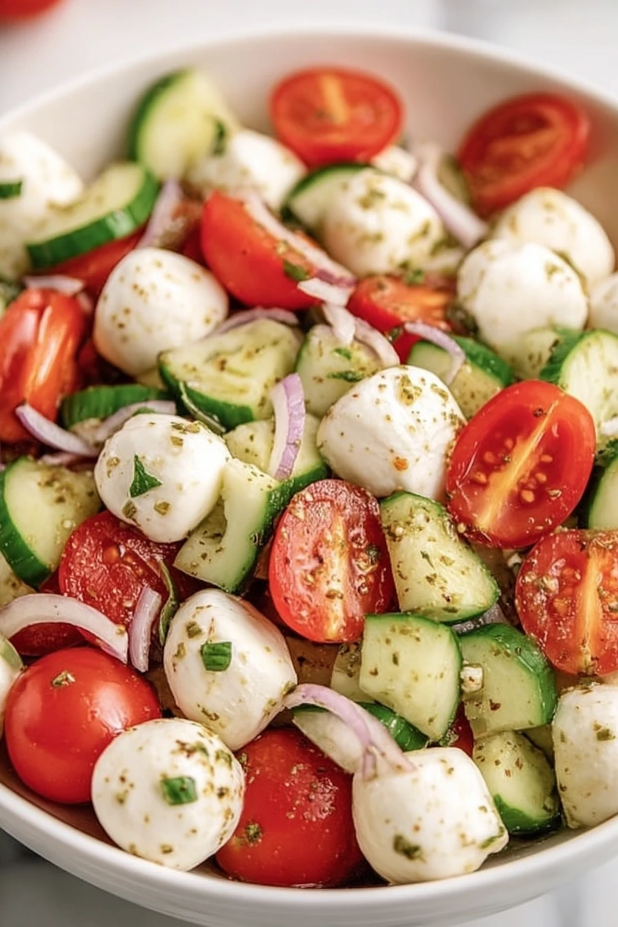 cucumber, caprese salad, refreshing, easy, summer, light, delicious