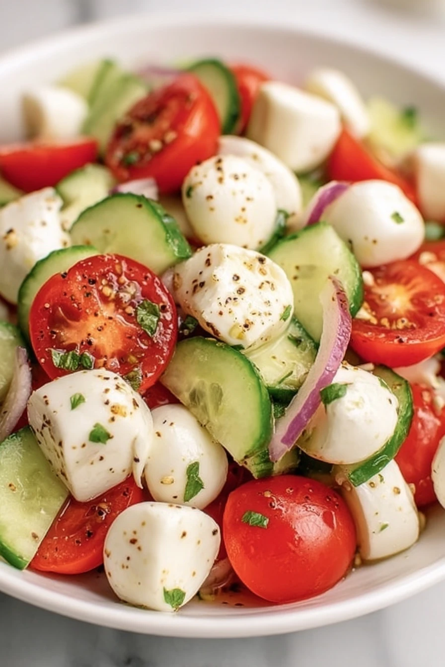 cucumber, caprese salad, refreshing, easy, summer, light, delicious