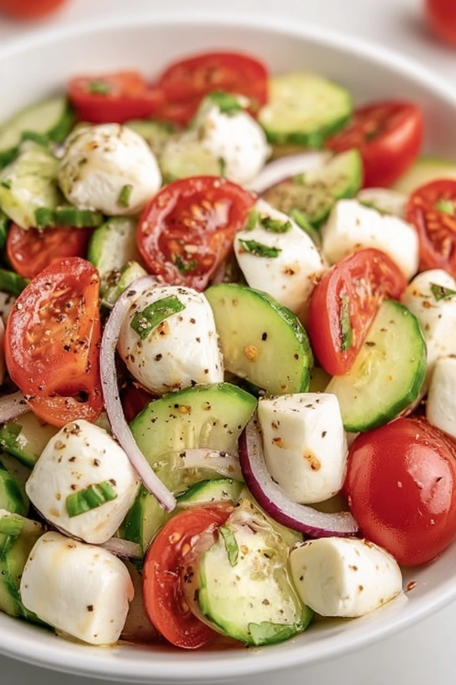 cucumber, caprese salad, refreshing, easy, summer, light, delicious