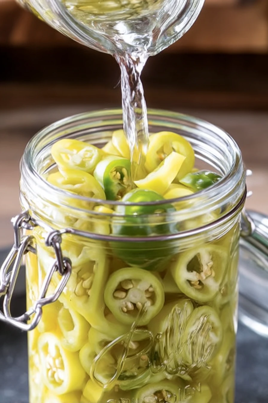 pickled banana peppers, easy fridge recipe, tangy, crunchy, homemade flavor