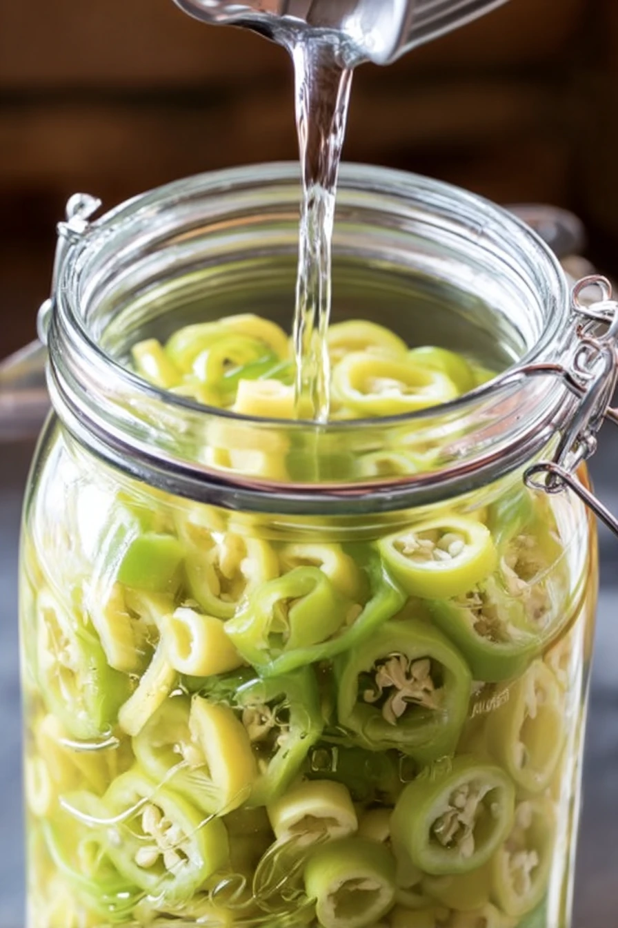 pickled banana peppers, easy fridge recipe, tangy, crunchy, homemade flavor