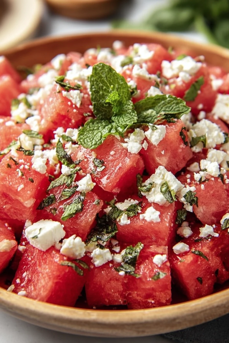 summer salad, watermelon feta, refreshing, mint, juicy, savory