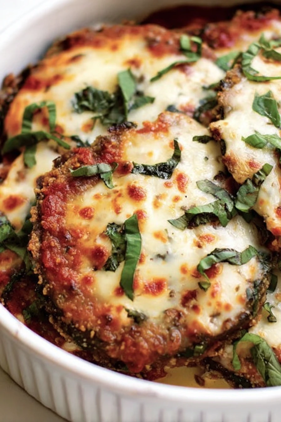 eggplant parmesan, cheese, spinach, savory, cheesy, flavorful, delicious