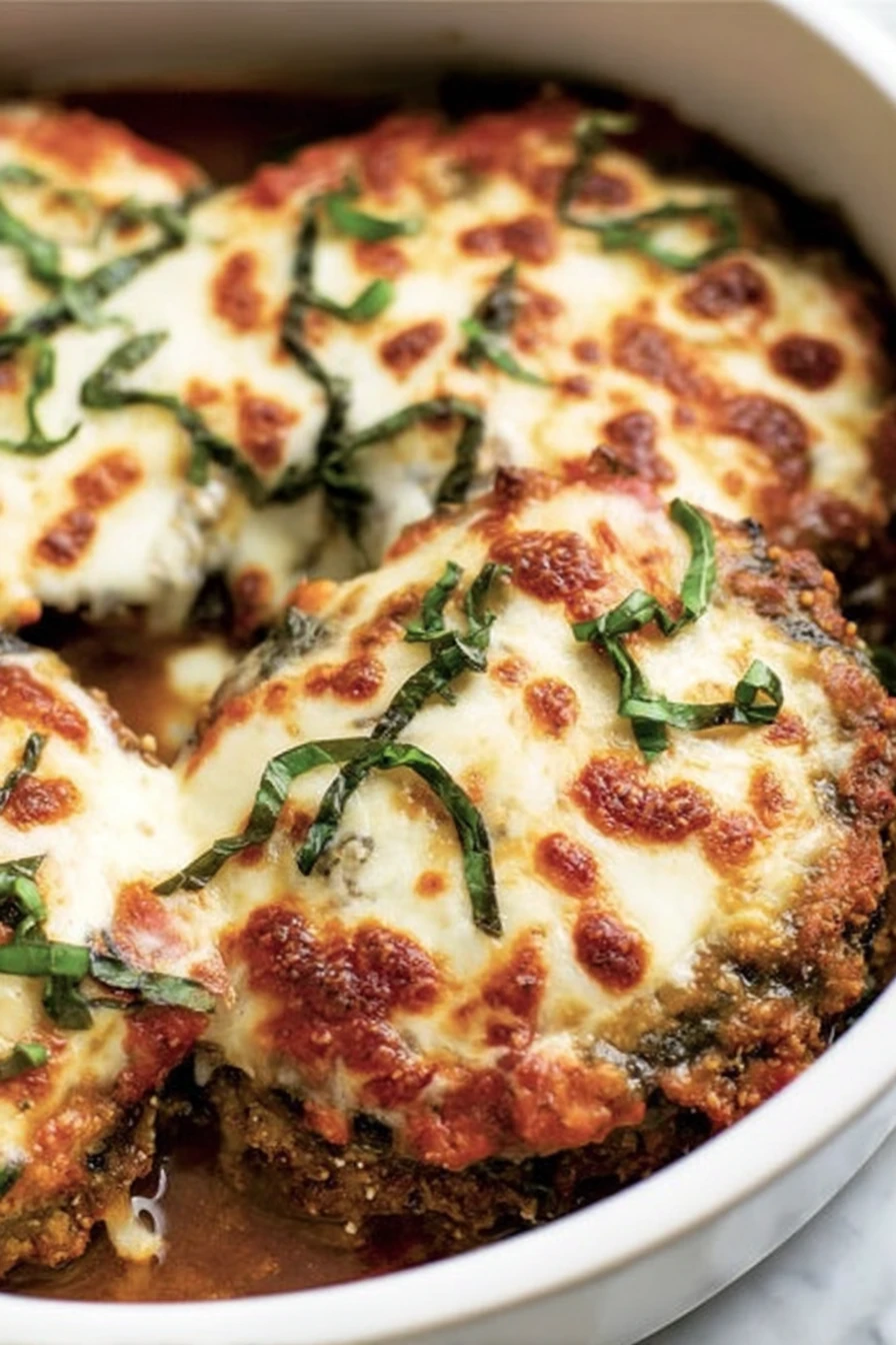 eggplant parmesan, cheese, spinach, savory, cheesy, flavorful, delicious