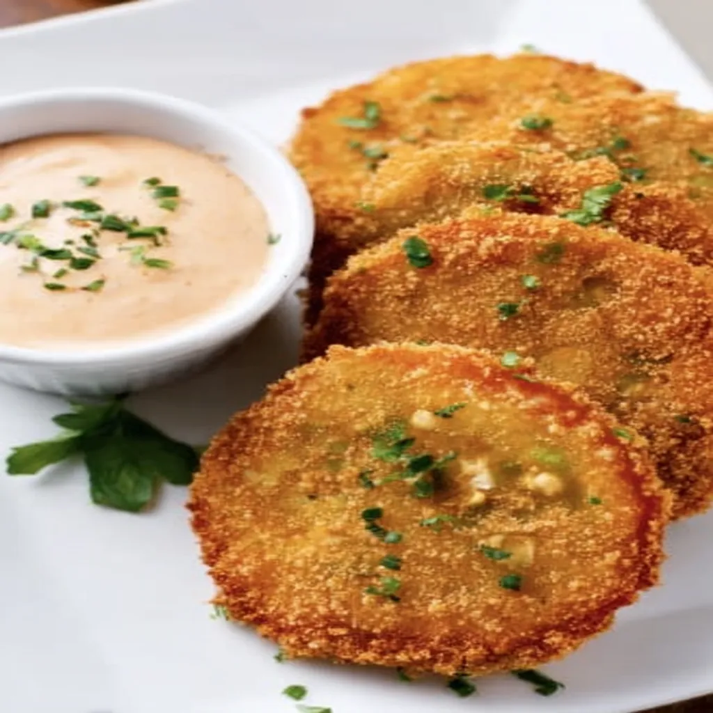 Fried green tomatoes, crispy, tangy, Southern cuisine, savory, appetizing