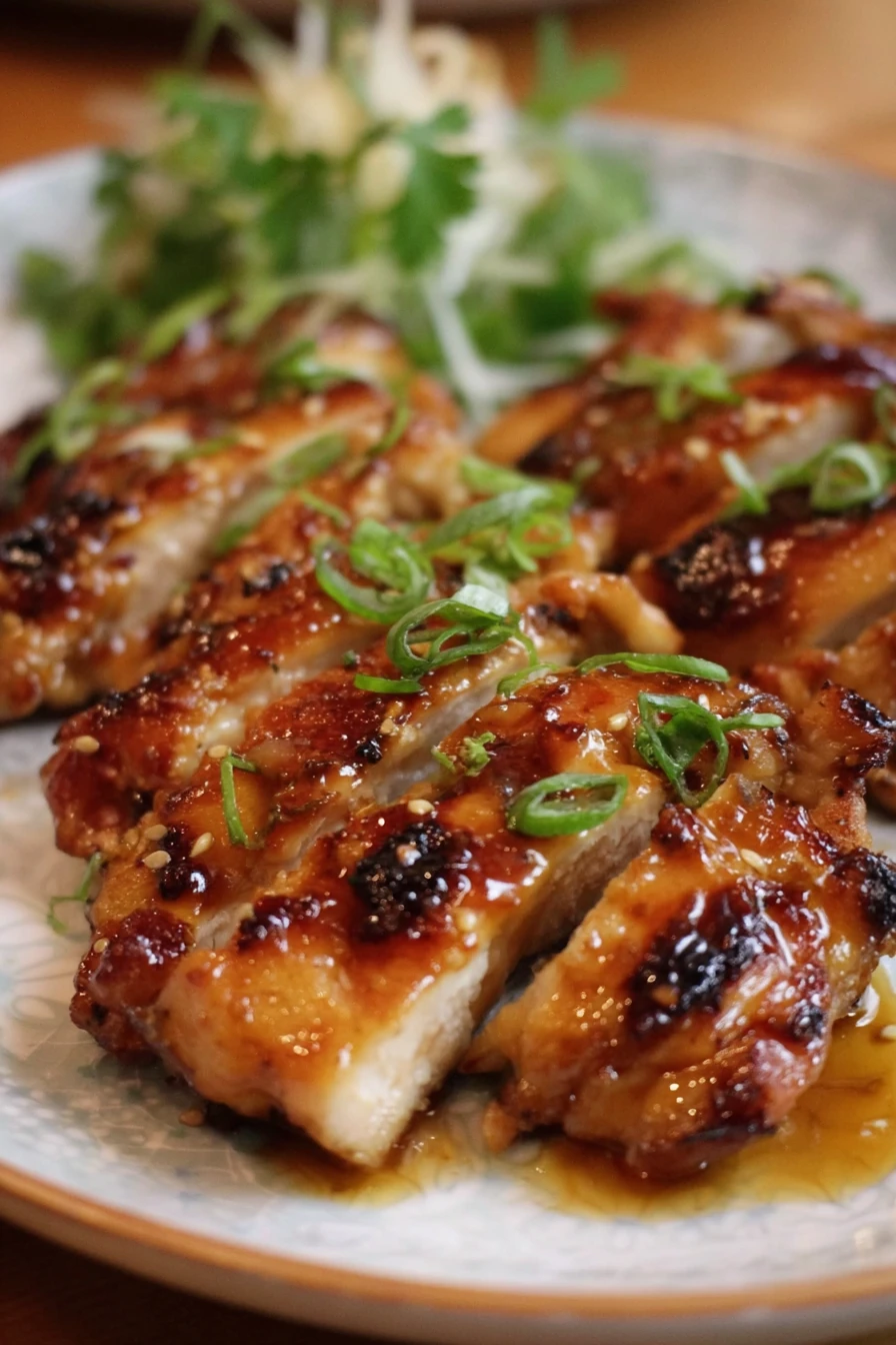 Garlic Miso Chicken, savory, umami flavor, juicy, grilled, aromatic herbs