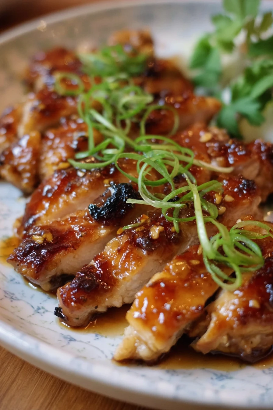 Garlic Miso Chicken, savory, umami flavor, juicy, grilled, aromatic herbs