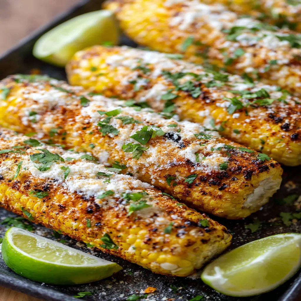 Grilled Mexican Street Corn, charred, savory, spiced, flavorful, traditional, delicious
