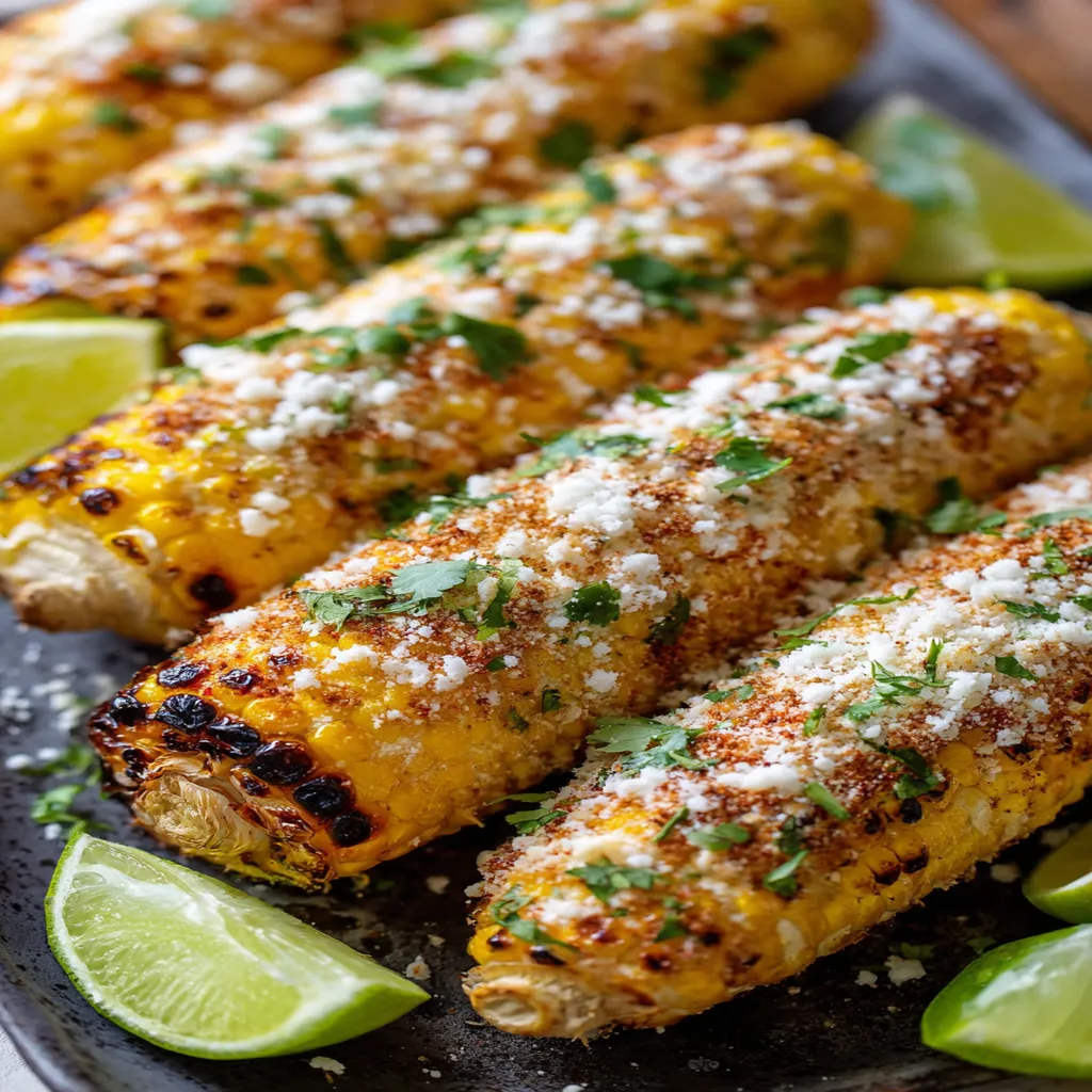 Grilled Mexican Street Corn, charred, savory, spiced, flavorful, traditional, delicious