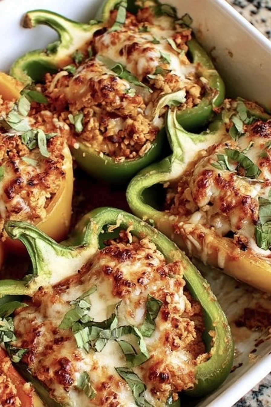 ground turkey, stuffed peppers, savory, colorful, delicious, healthy option