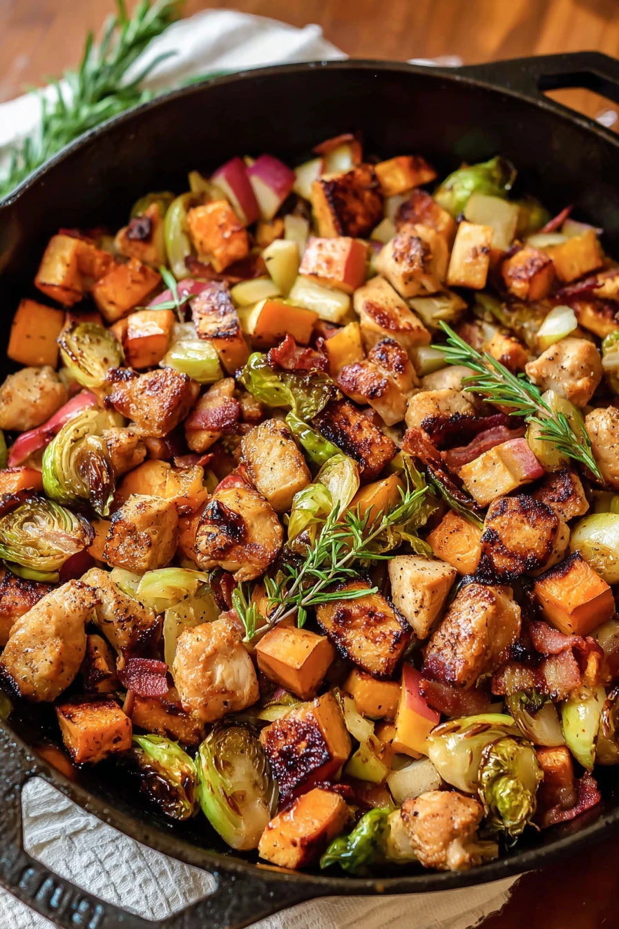harvest chicken, apple sweet potato, savory skillet, autumn flavors, deliciously seasoned