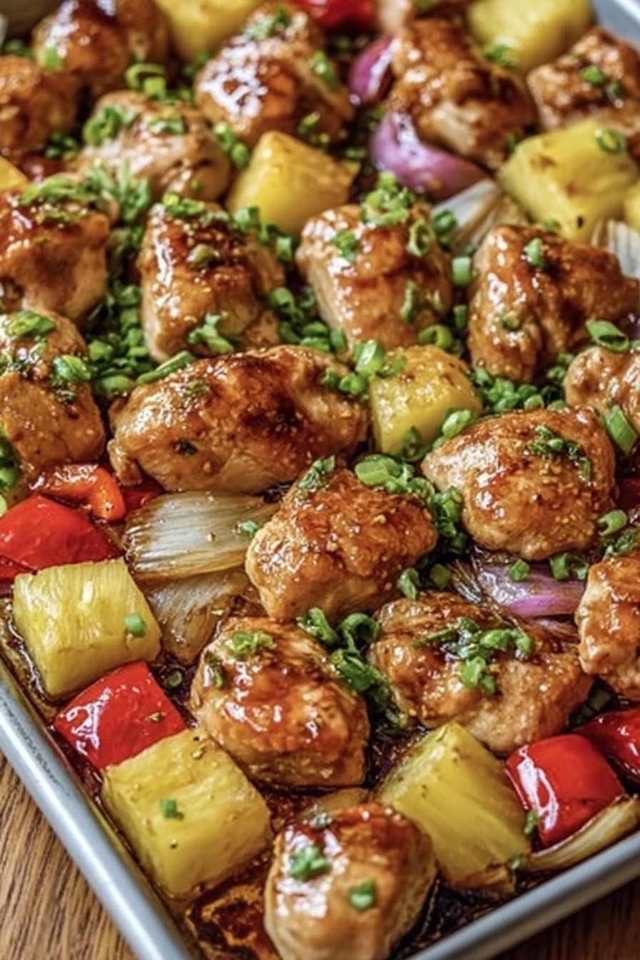 Hawaiian Chicken Sheet Pan, juicy pineapple, savory teriyaki glaze, colorful peppers