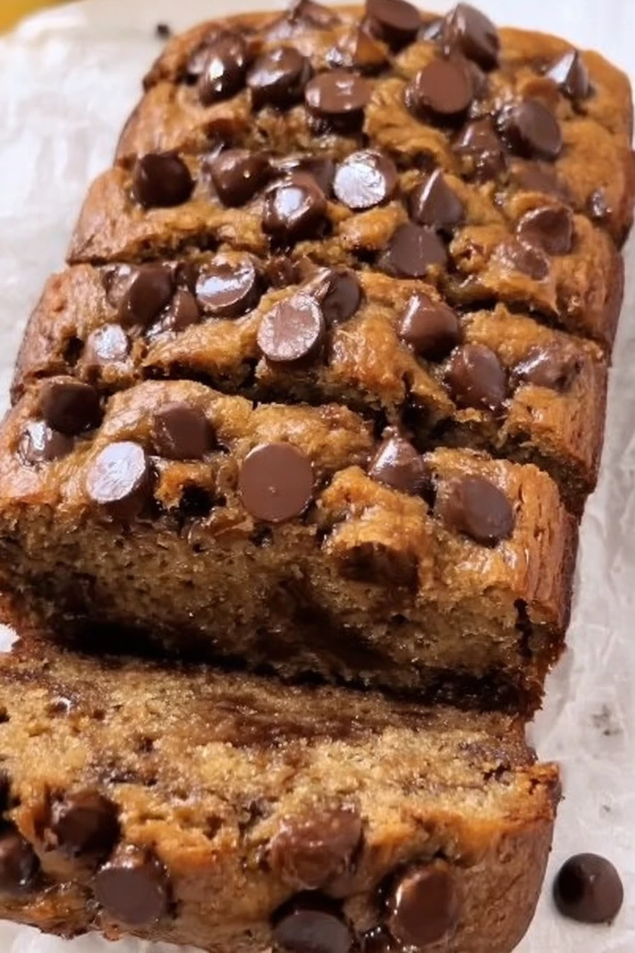 healthier, chocolate chip, banana bread, delicious, moist, guilt-free, sweet
