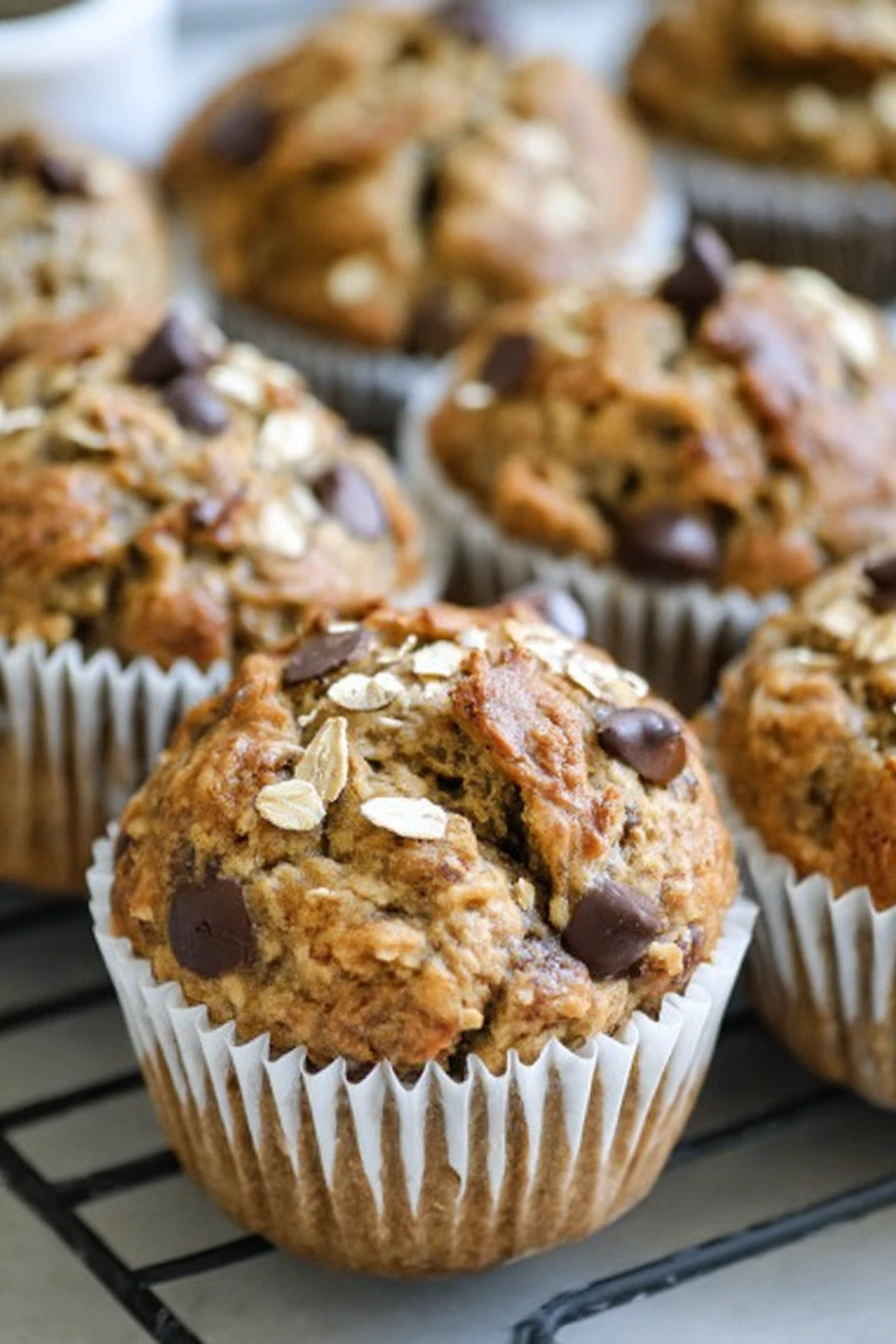 healthy, banana oat muffins, chocolate chips, delicious, nutritious, moist, indulgent