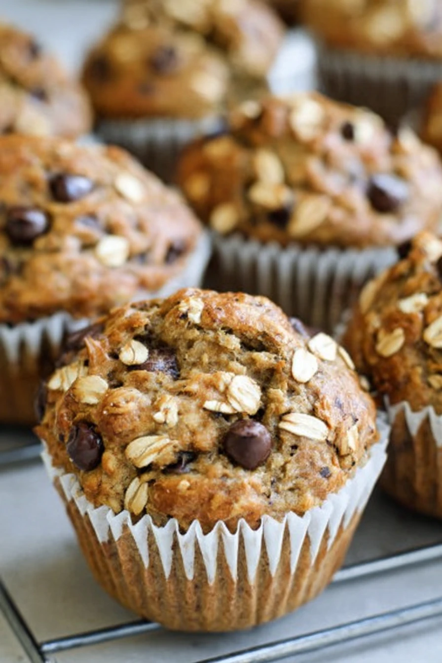 healthy, banana oat muffins, chocolate chips, delicious, nutritious, moist, indulgent