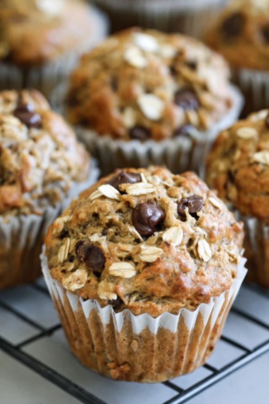 healthy, banana oat muffins, chocolate chips, delicious, nutritious, moist, indulgent