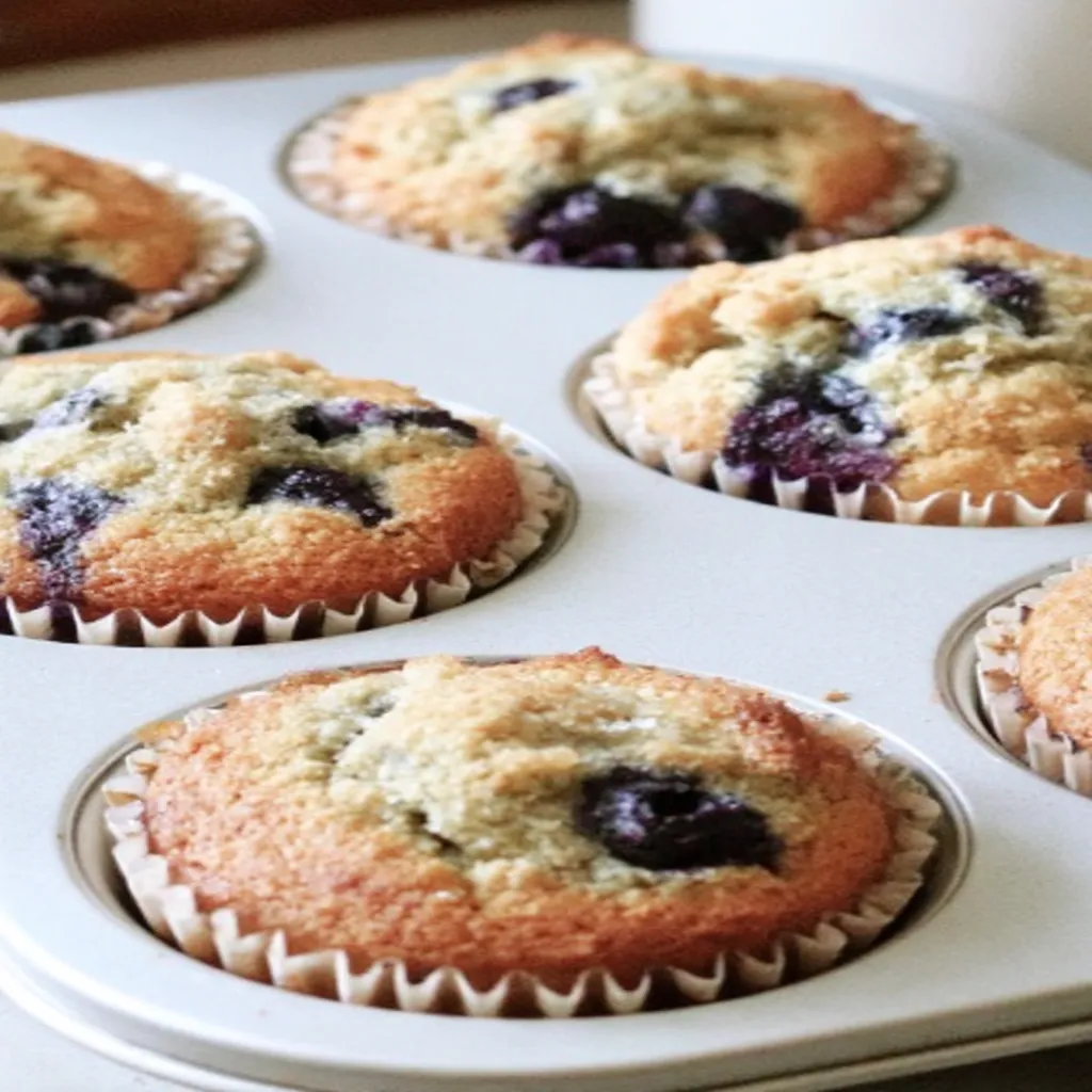 healthy blueberry muffins, almond flour, juicy blueberries, nutty, moist texture, deliciously wholesome