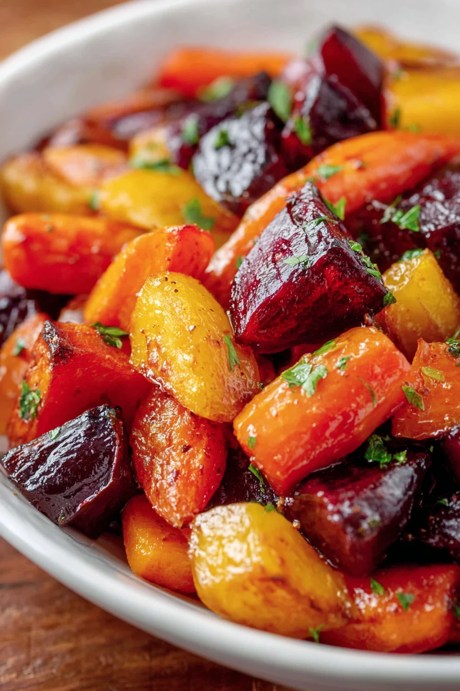 honey roasted, beets, carrots, savory, caramelized, vibrant colors