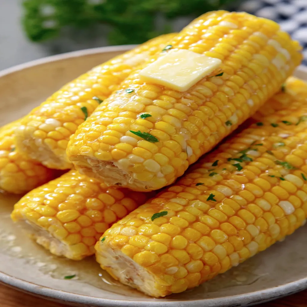 boiling corn, fresh summer produce, golden kernels, al dente