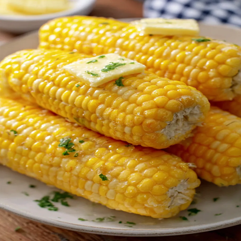 boiling corn, fresh summer produce, golden kernels, al dente