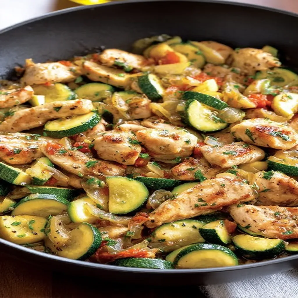 low carb, chicken zucchini skillet, savory, delicious, healthy alternative